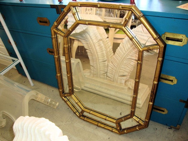 Vintage Gold Octagonal Faux Bamboo Mirror