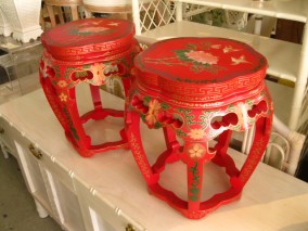 Pair Asian Style Barrel Stools