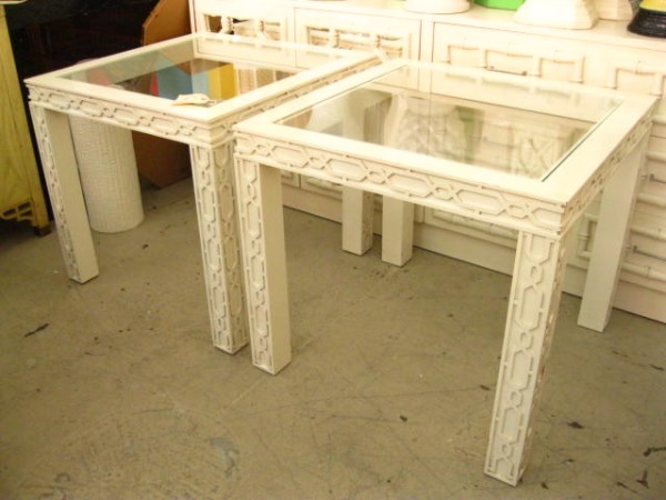 Pair of Fretwork Tables 5171 Pair of Hollywood Regency Fretwork End Tables