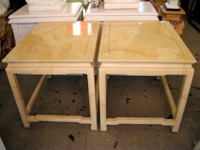 Pair of Faux Goatskin End Tables