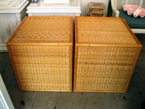 Pair of Wicker Faux Bamboo Cubes
