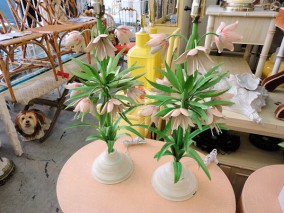 Pair of Tole Flower Lamps