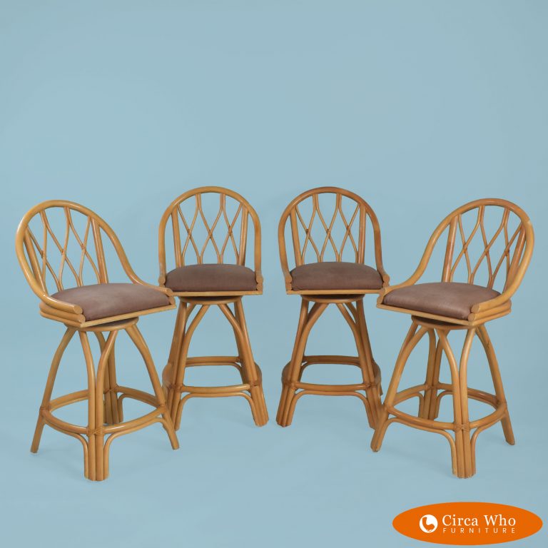 Set Of 4 Rattan Counter Stools Circa Who