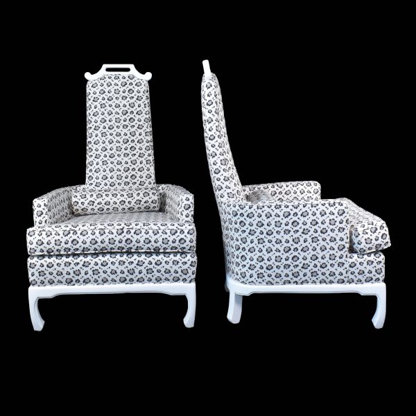 1960s Pair of James Mont style Hollywood Regency Throne chairs