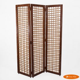 3 panel wood carved screen in vintage condition natural brown color