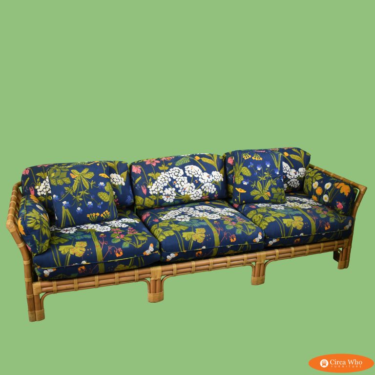 Albini Style Rattan and Leather Sofa