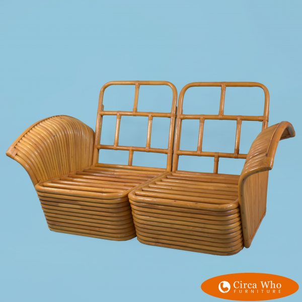 Art Deco Rattan Fan Arm Loveseat