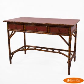 Bamboo Craquelure desk red and brown natural color vintage condition
