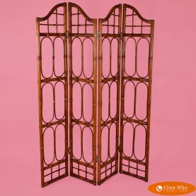 Bamboo Rattan 4 panel screen natural color in vintage condition