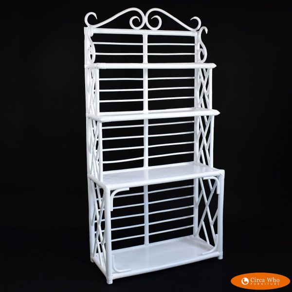 Bamboo Rattan White Etagere