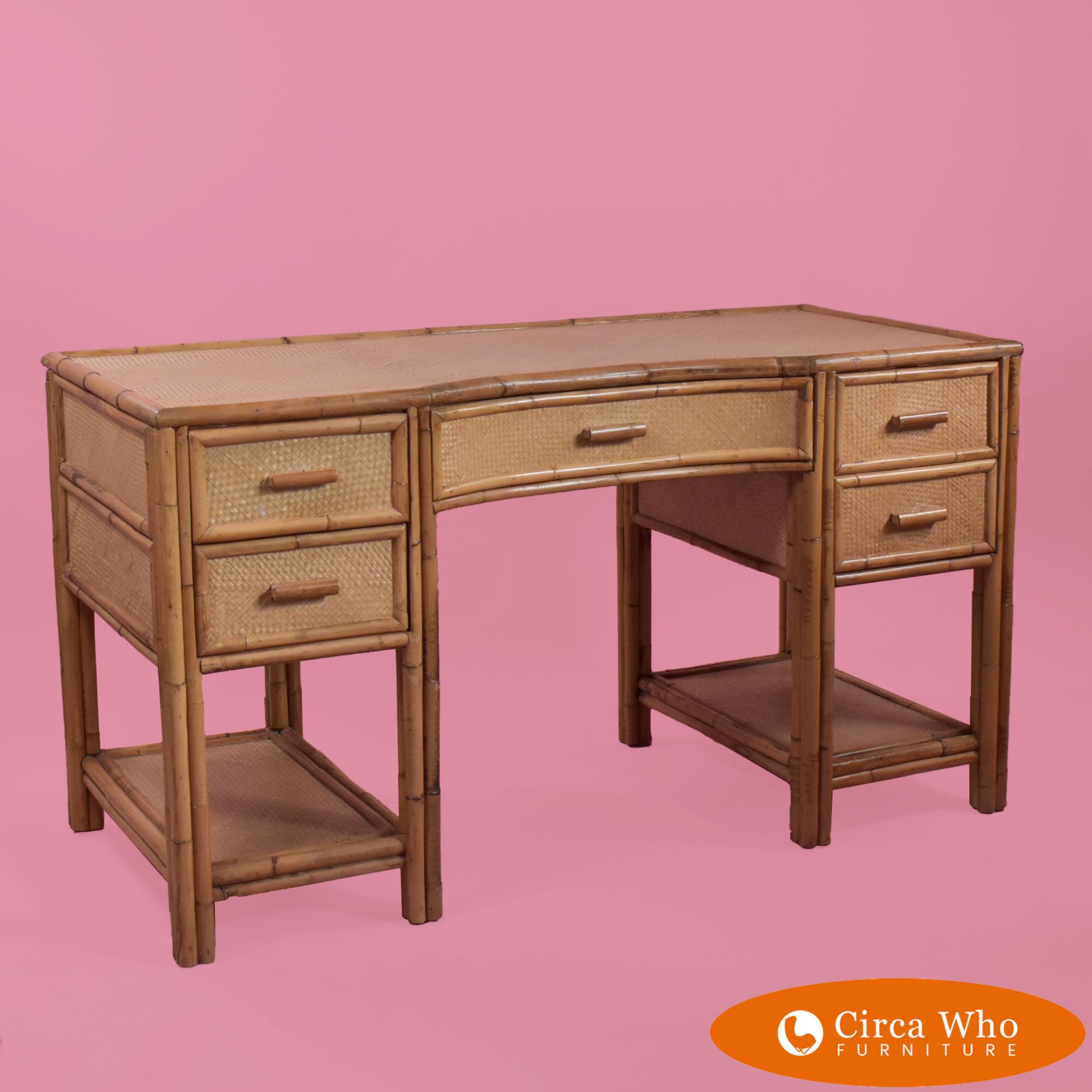 Bamboo and Grasscloth Demilune Desk Circa Who