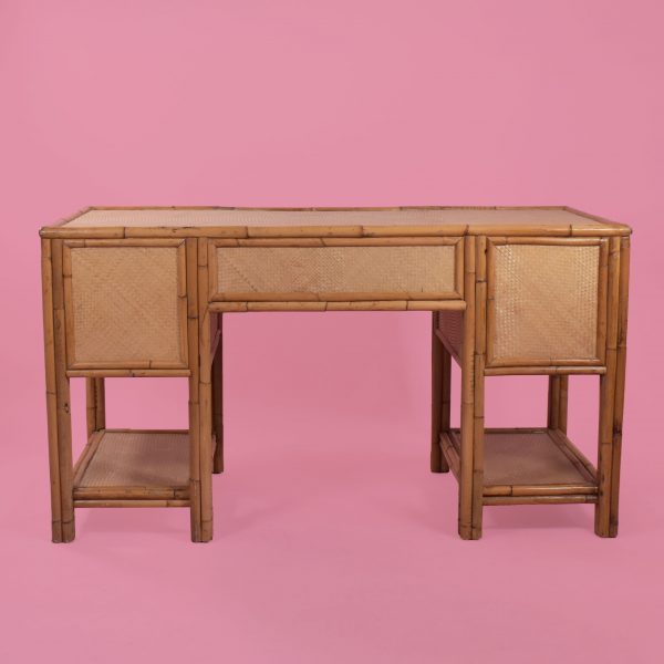 Bamboo and Grasscloth Demilune Desk