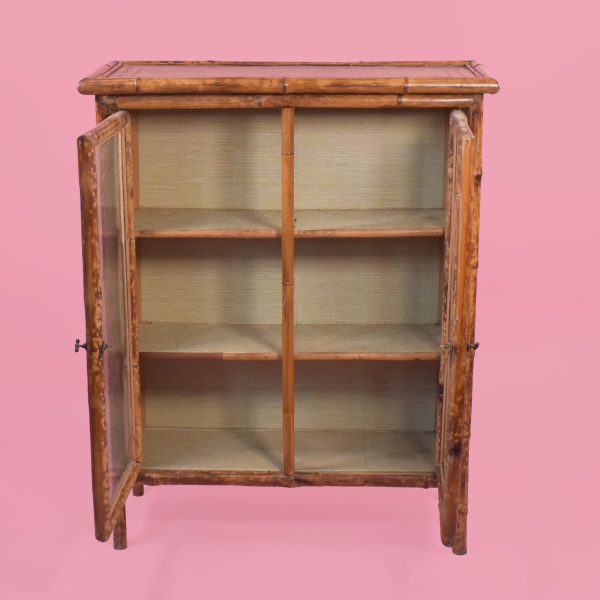 Bamboo and Grasscloth Glass Door Cabinet