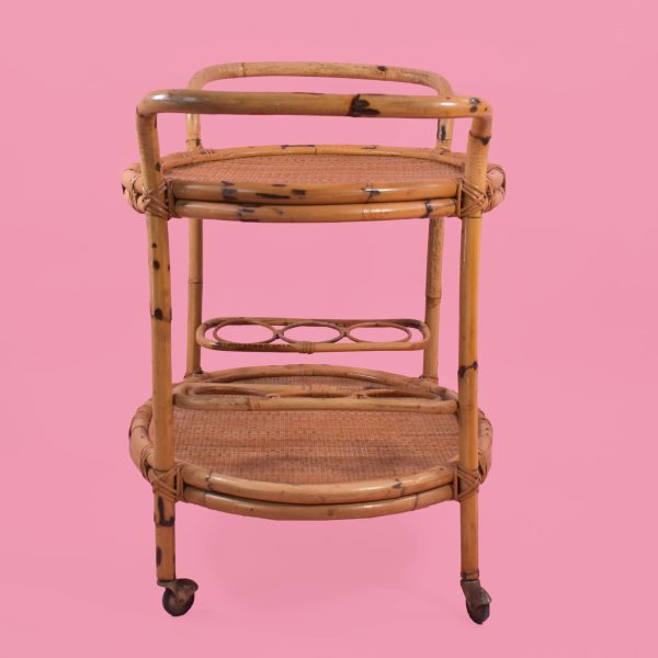 Bamboo and Wrapped Rattan Oval Bar Cart