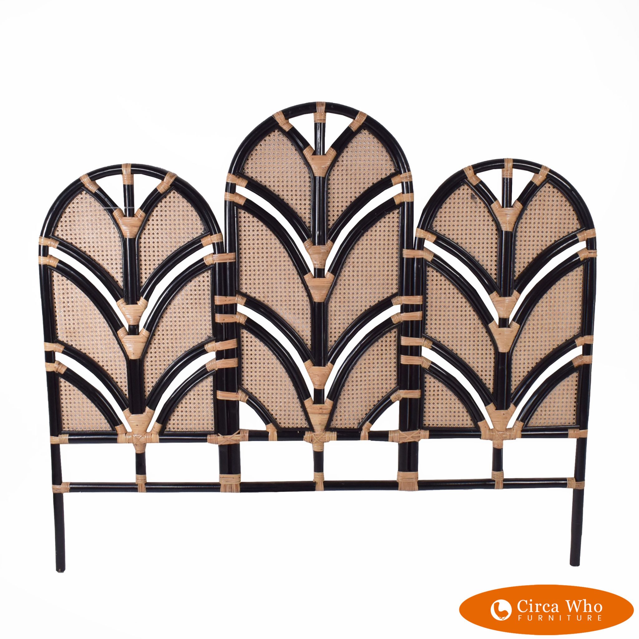 Black Rattan and Cane Queen Headboard Circa Who