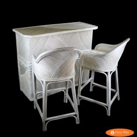 Blonde Rattan Coastal Bar With Stools
