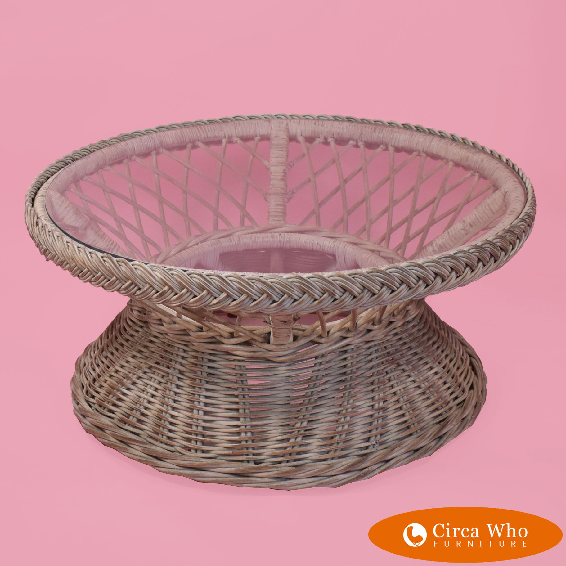 Blonde Woven Rattan Round Coffee Table