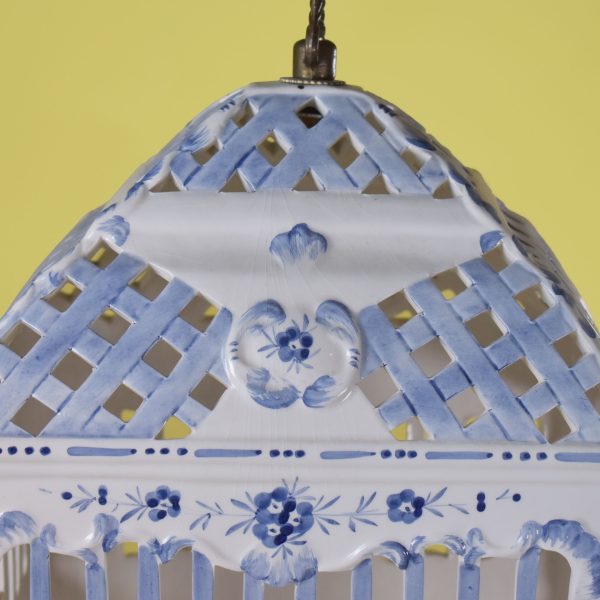 Blue and White Italian Ceramic Bird Cage
