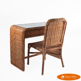 Braided Rattan & Grasscloth Desk With Chair