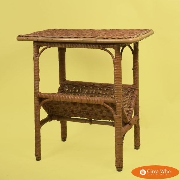 Braided Rattan Magazine Rack Table