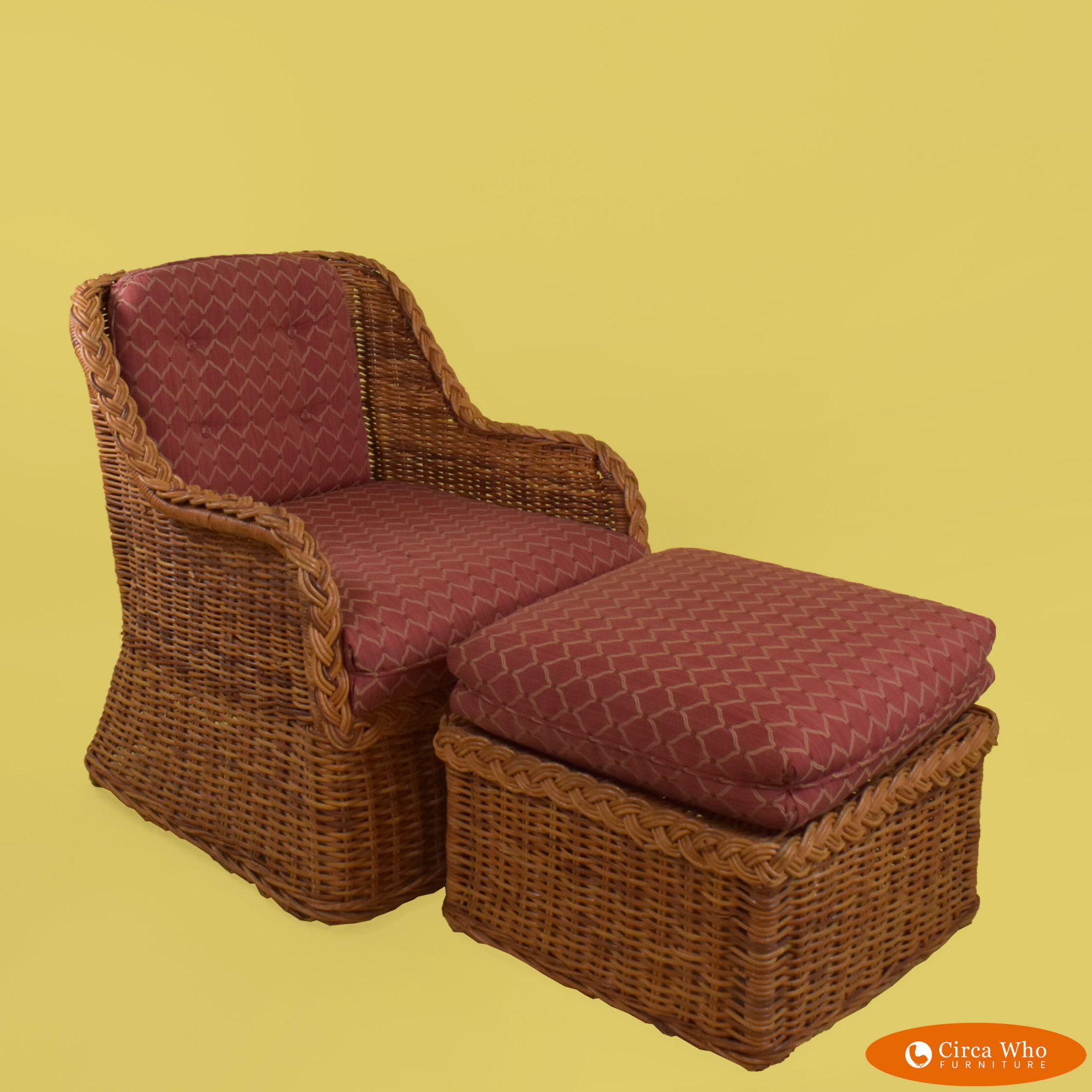 Braided Rattan Lounge Chair With Ottoman Circa Who