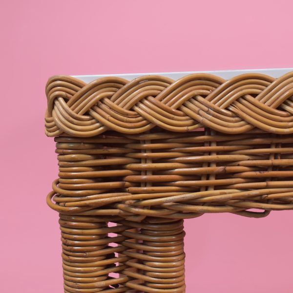 Braided Rattan and Milky Glass Coffee Table