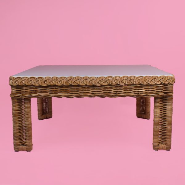 Braided Rattan and Milky Glass Coffee Table