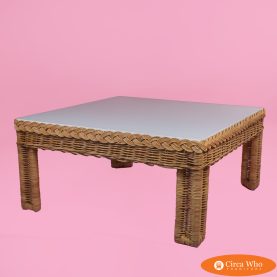 Braided Rattan and Milky Glass Coffee Table