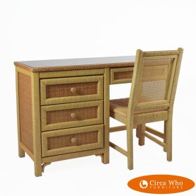 Braided Rattan and Woven Rattan Desk With Chair By Henry Link