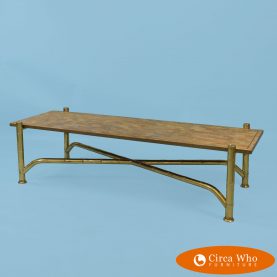 brass Stone Faux Bamboo Coffee Table by Maitland smith