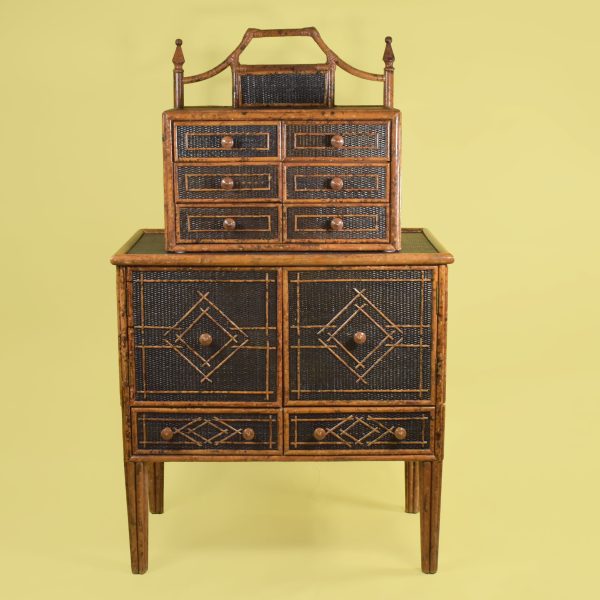 British Colonial Burnt Bamboo 2-Tier Cabinet