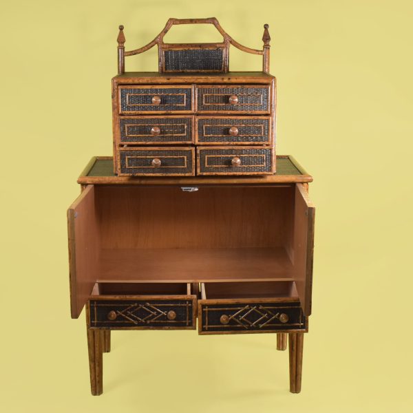 British Colonial Burnt Bamboo 2-Tier Cabinet