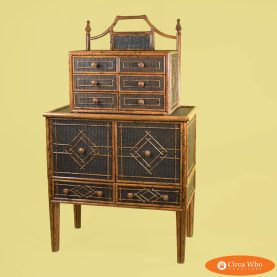 British Colonial Burnt Bamboo 2-Tier Cabinet