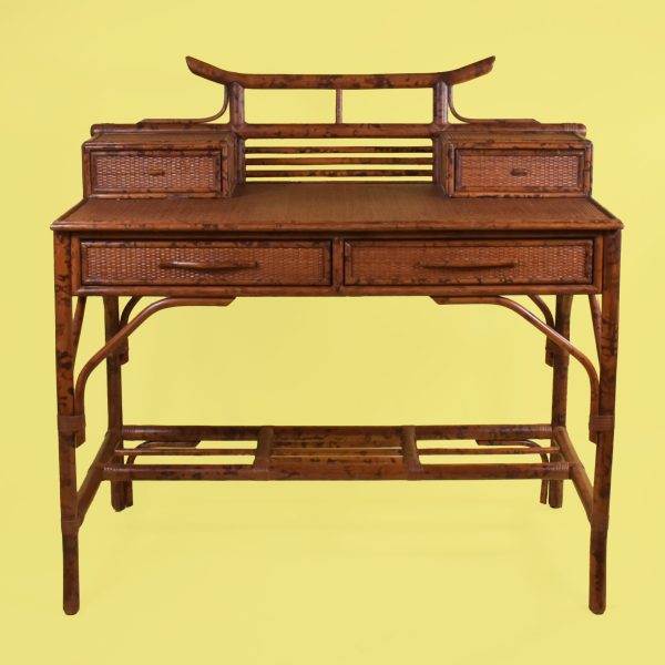 British Colonial Burnt Bamboo Pagoda Desk