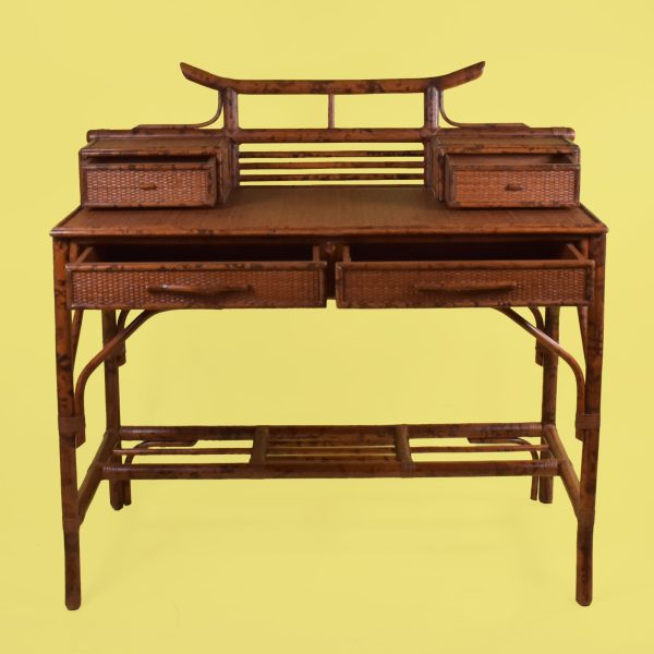 British Colonial Burnt Bamboo Pagoda Desk