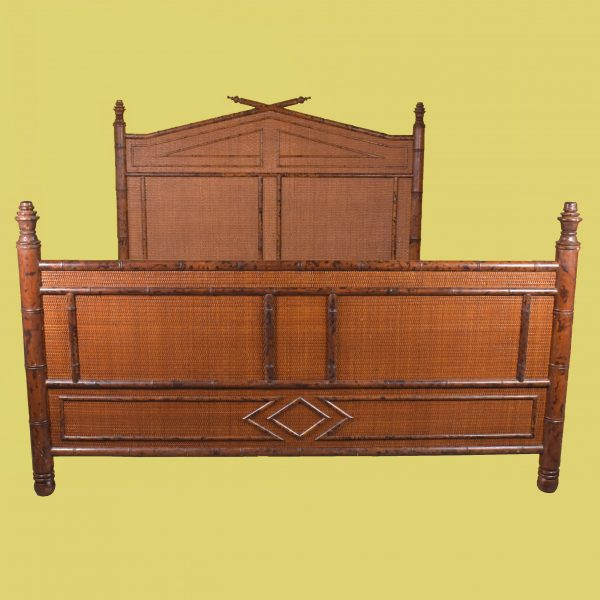 British Colonial Burnt Bamboo Queen Bed