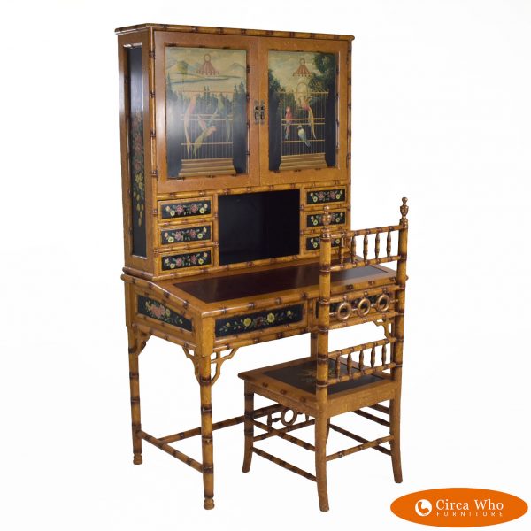 British Colonial Hutch Desk With Chair
