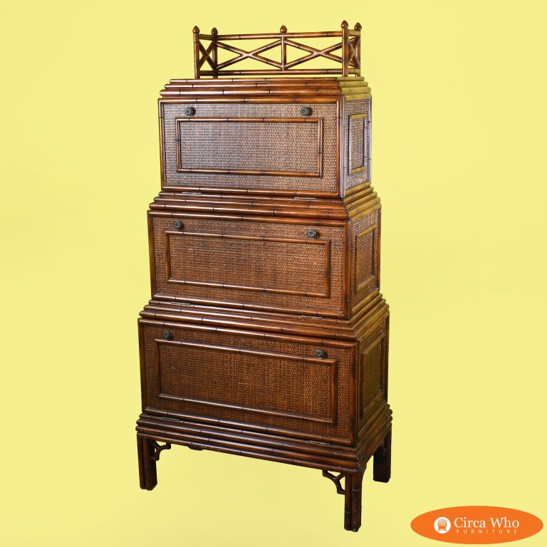 British Colonial Woven Rattan and Faux Bamboo Chest