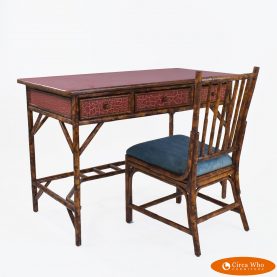 burnt Bamboo Crackled Desk With Chair