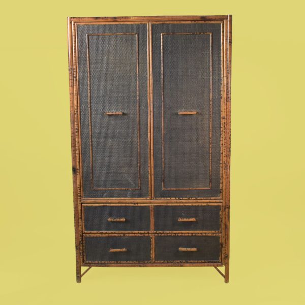 Burnt Bamboo and Grasscloth Armoire