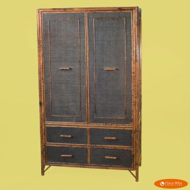 Burnt Bamboo and Grasscloth Armoire