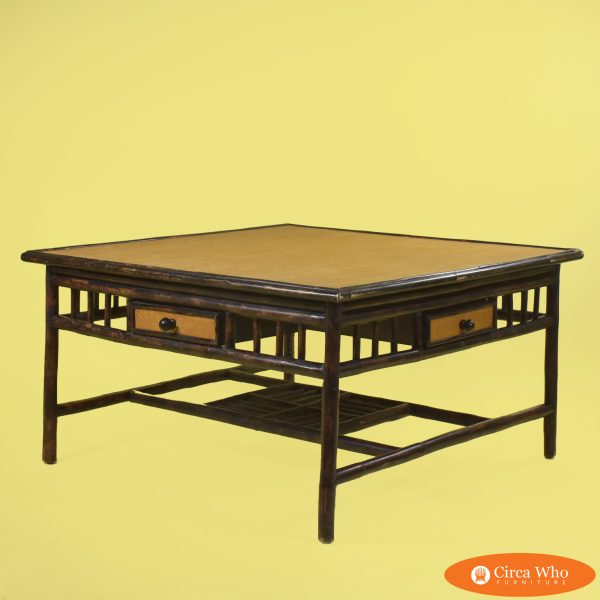 Burnt Bamboo and Grasscloth Drawers Coffee Table