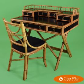 Black Campaign Bamboo Desk with Chair