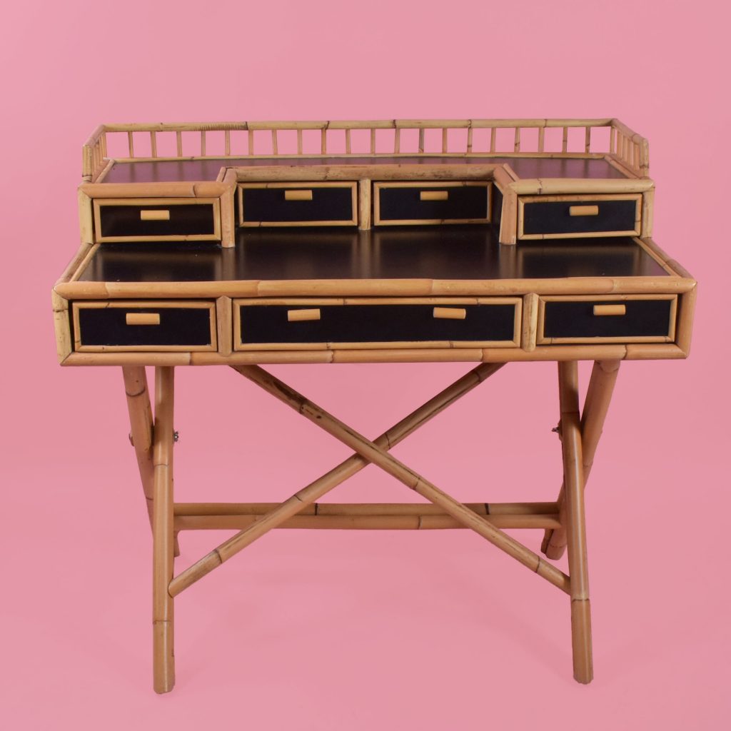 Campaign Style Rattan Desk and Chair Circa Who