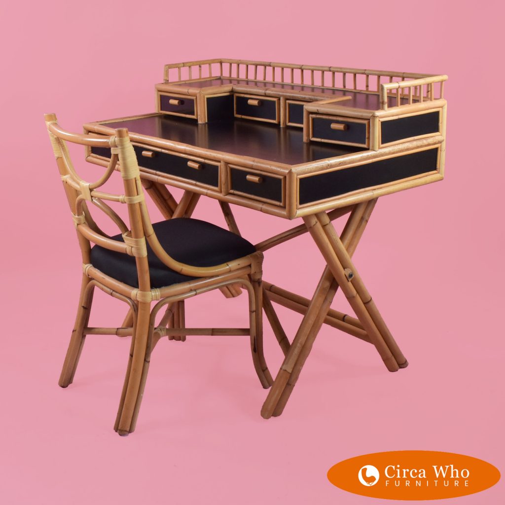 Campaign Style Rattan Desk and Chair Circa Who