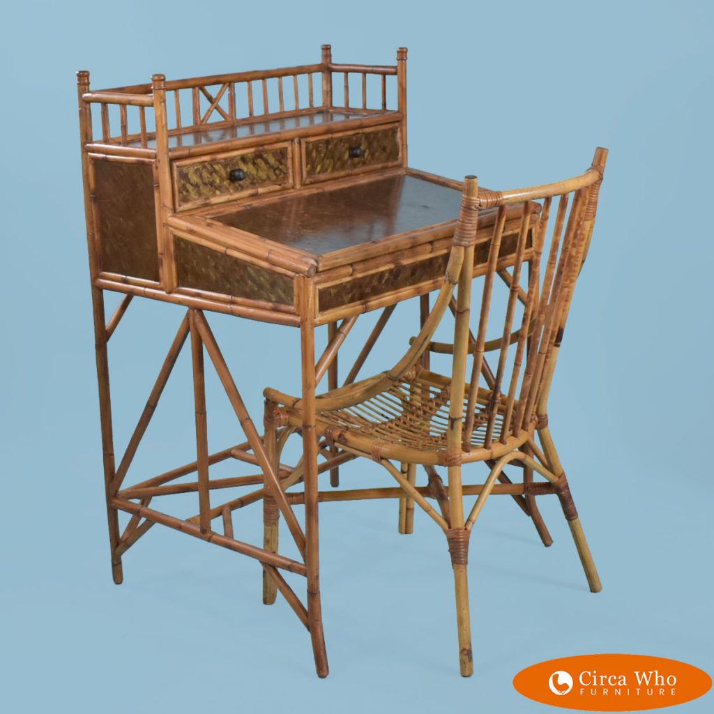 Chinoiserie Bamboo Desk and Chair Circa Who