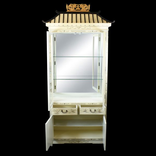 Chinoiserie Pagoda White Cabinet