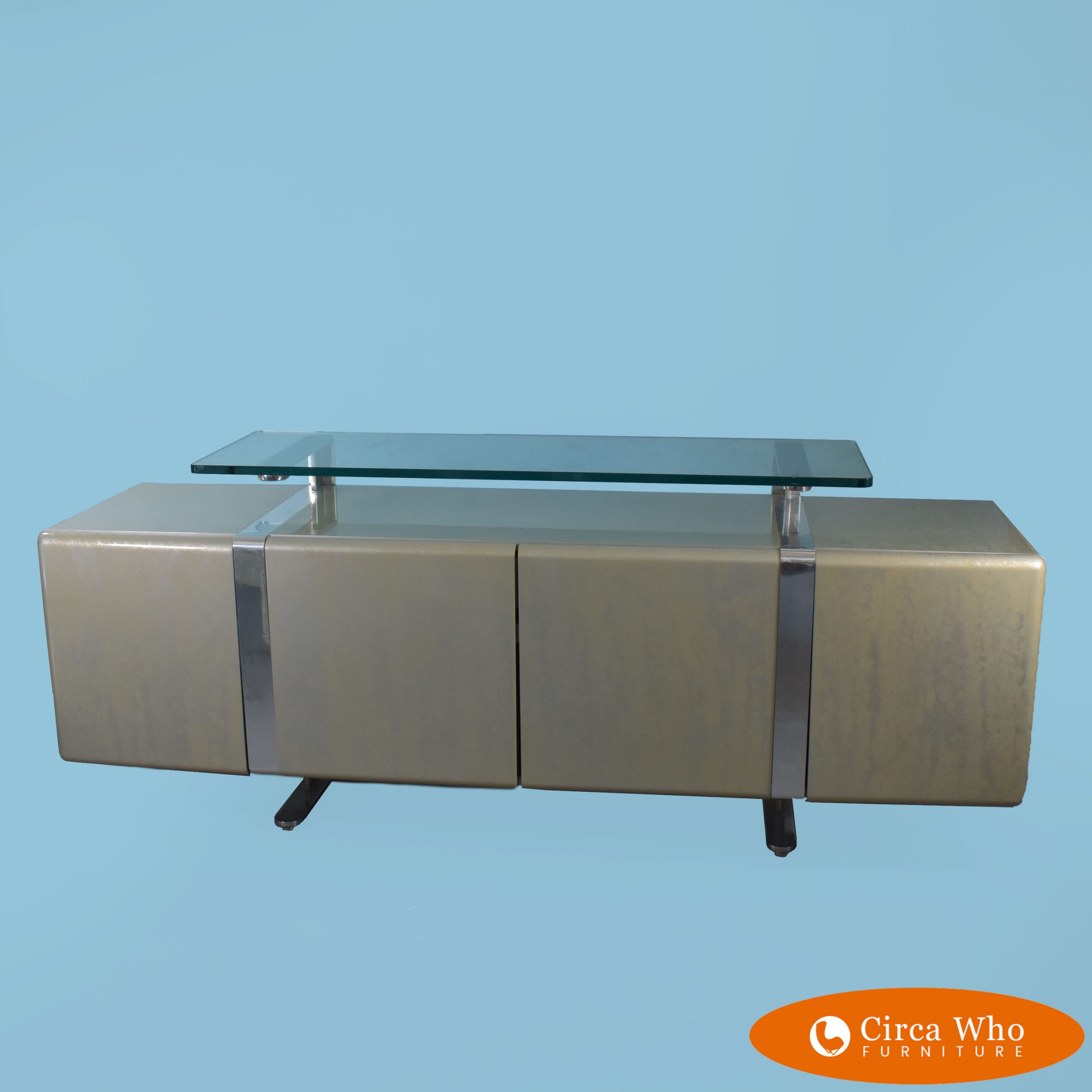 Chrome and Glass Cantilever Mid-Century Modern Credenza