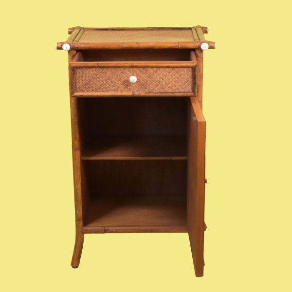 E Murio Grasscloth Burnt Bamboo Rattan Cabinet