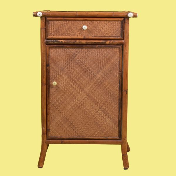 E Murio Grasscloth Burnt Bamboo Rattan Cabinet